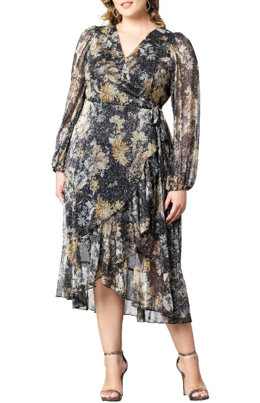 Clara Sparkling Long Sleeve Wrap Dress - Plus