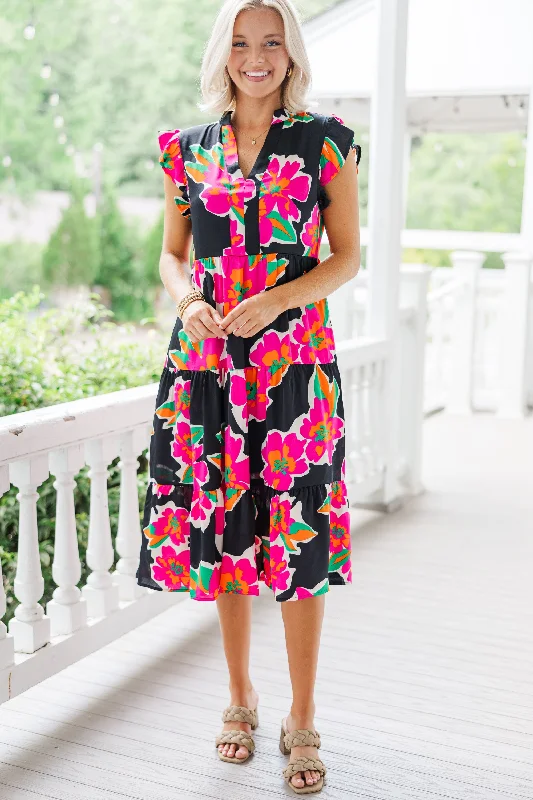 Created Beauty Black Floral Midi Dress