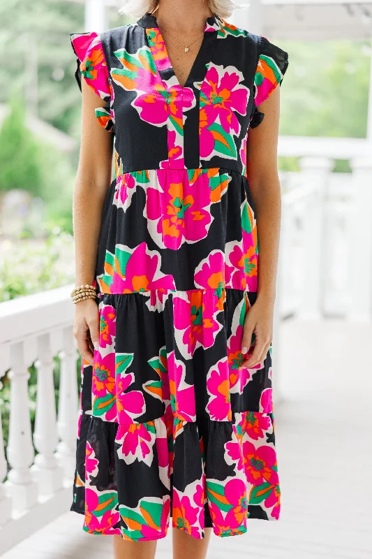 Created Beauty Black Floral Midi Dress