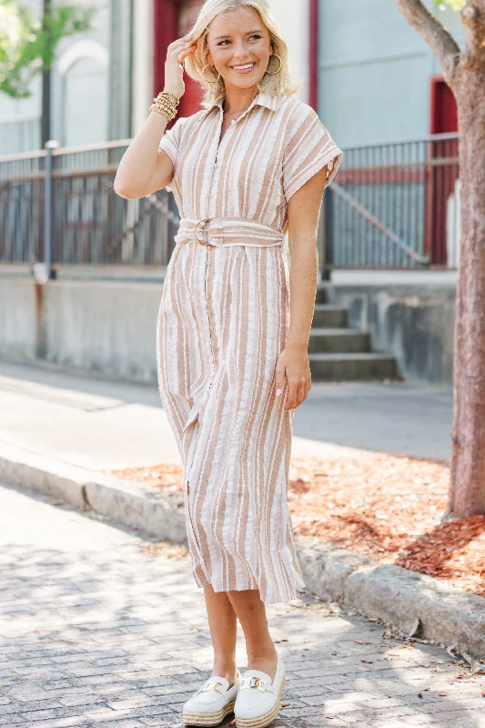 Fate: Stay Forever Cream White Striped Midi Dress