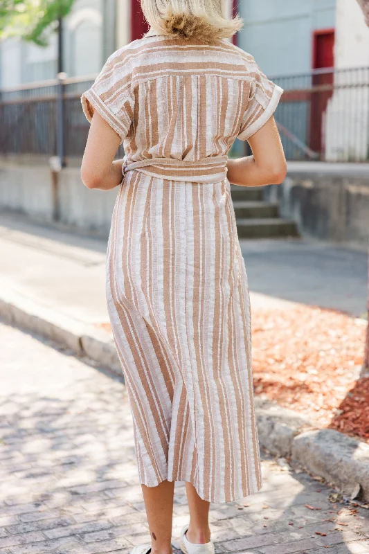 Fate: Stay Forever Cream White Striped Midi Dress