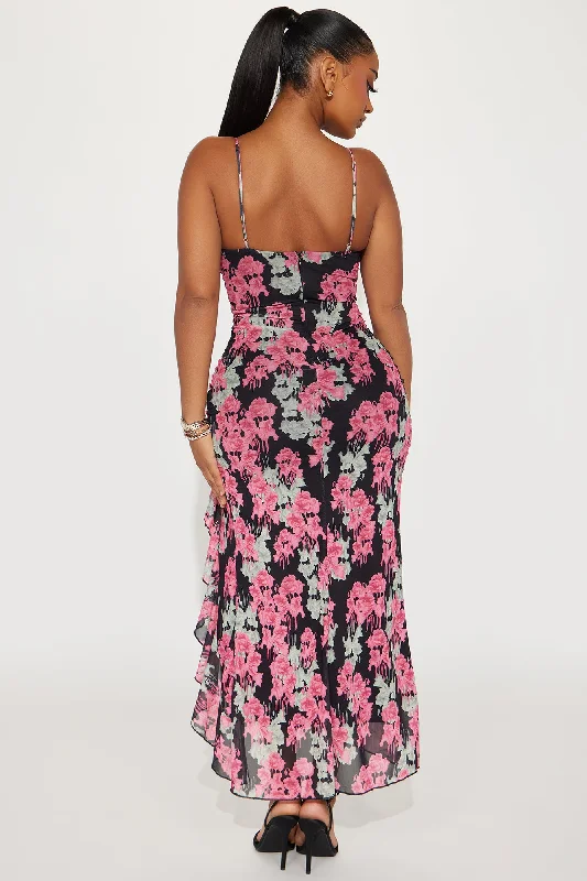 Feeling Floral Mesh Maxi Dress - Black/combo