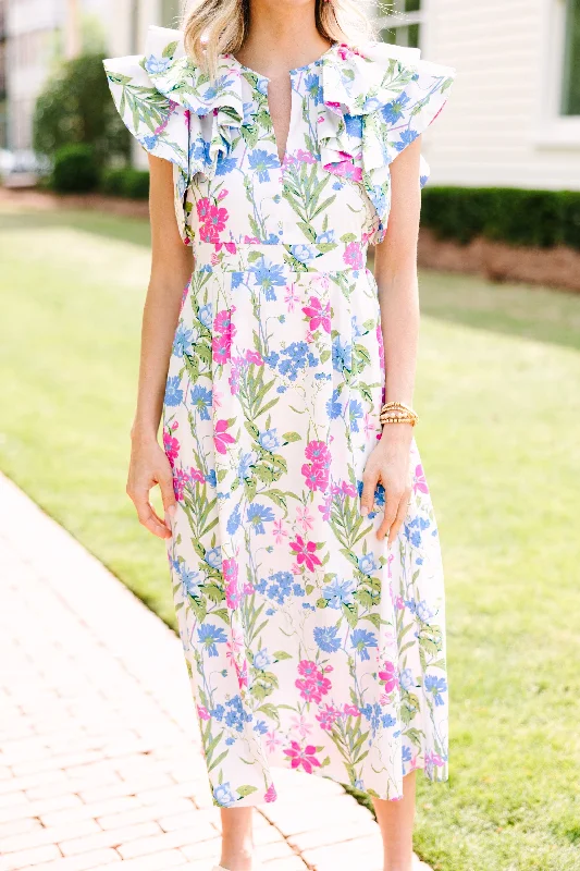 Feeling So Sweet White Floral Midi Dress