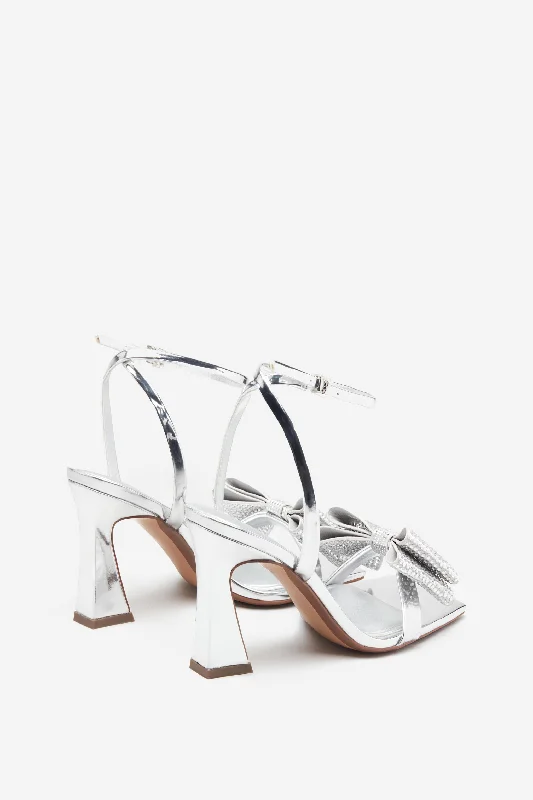 Headlines | Silver Ankle Strap Heeled Sandals With Diamante Bows