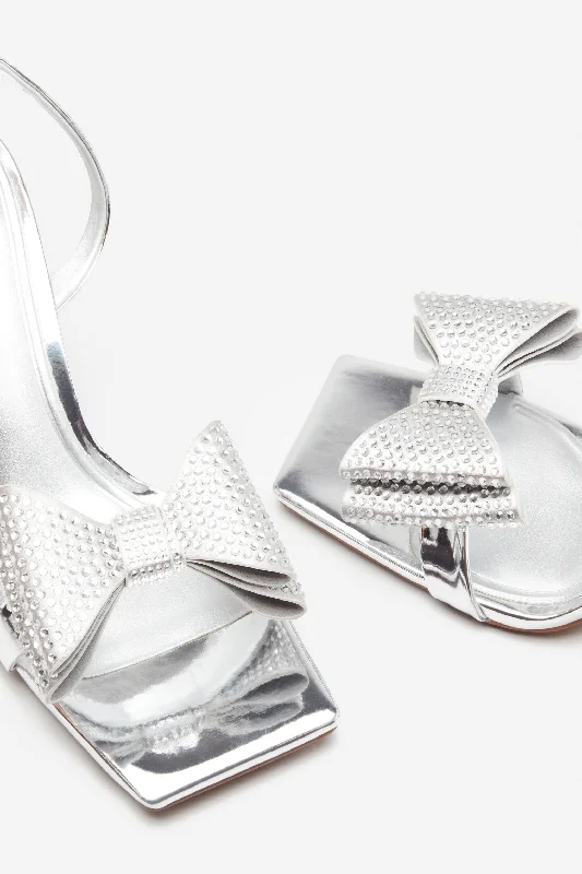 Headlines | Silver Ankle Strap Heeled Sandals With Diamante Bows