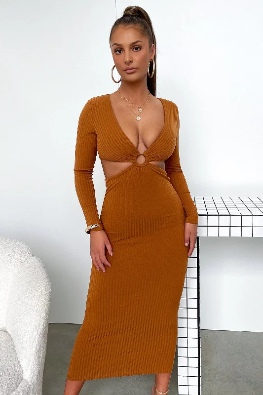 Laska Midi Dress - Rust Brown