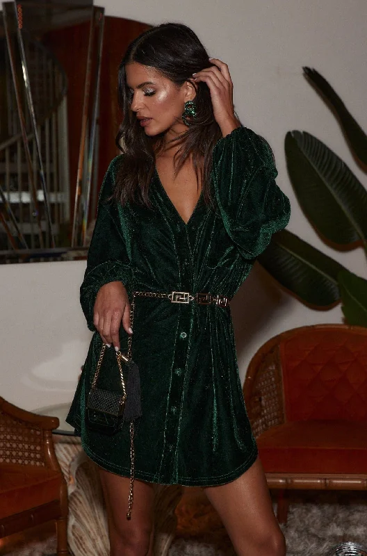 Loretta Emerald Velvet Mini Dress