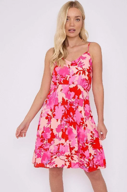 LOVE SUNSHINE Fuchsia Floral Print Strap Mini Dress