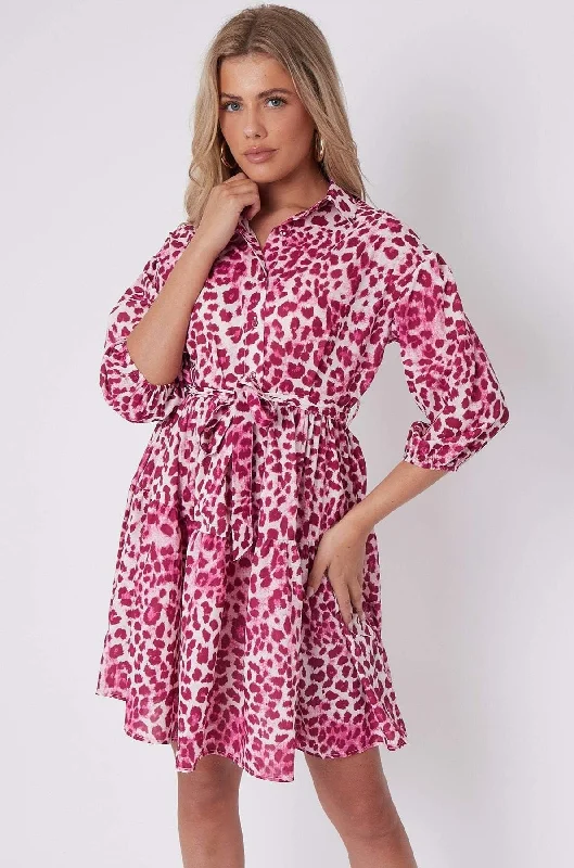 LOVE SUNSHINE Pink Leopard Print Oversized Smock Mini Dress