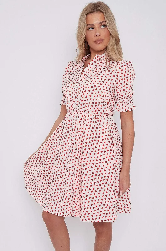 LOVE SUNSHINE White Heart Print Mini Dress