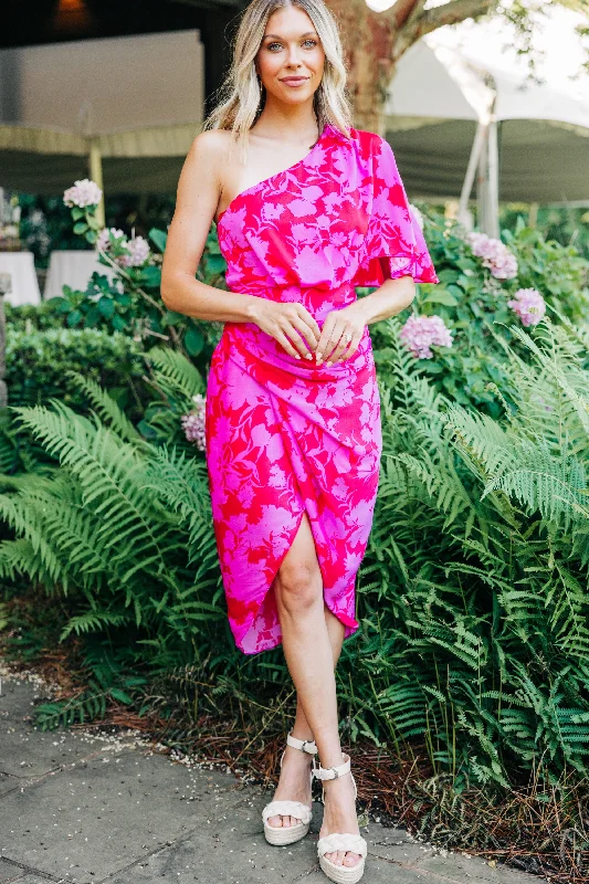 Making Moves Berry Pink Floral Midi Dress