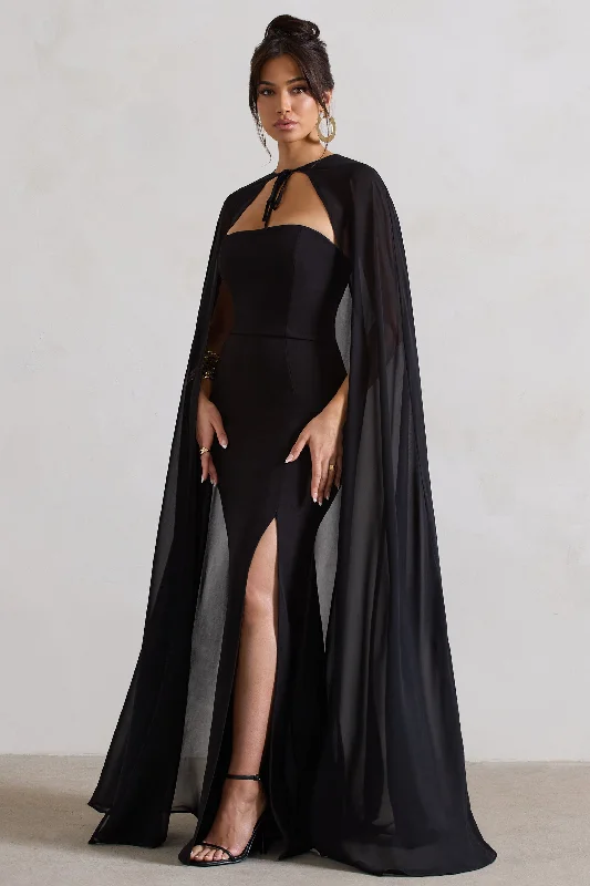 Mythical | Black Chiffon Floor-Length Cape