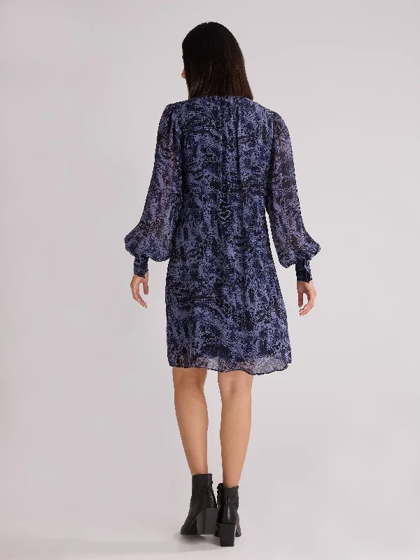 Navy Snake Print High Neck Dress