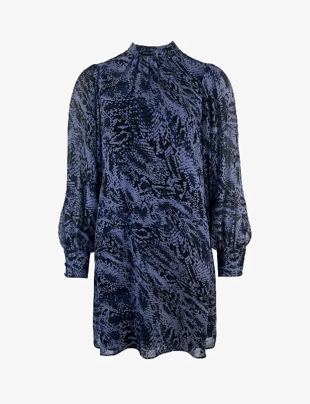 Navy Snake Print High Neck Dress