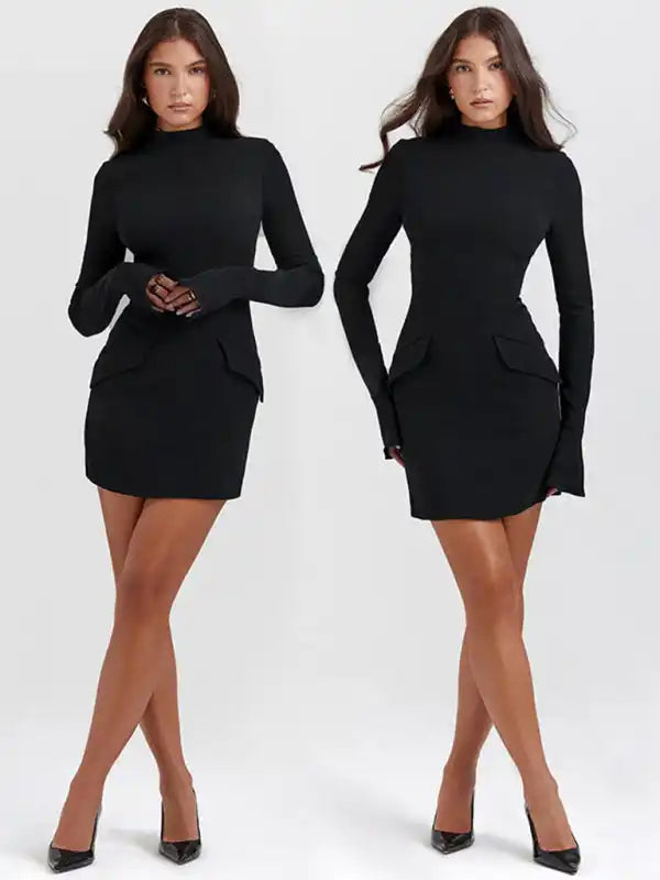 New fashionable and sexy hot girl hip-hugging skirt Elegant and slim long-sleeved dress