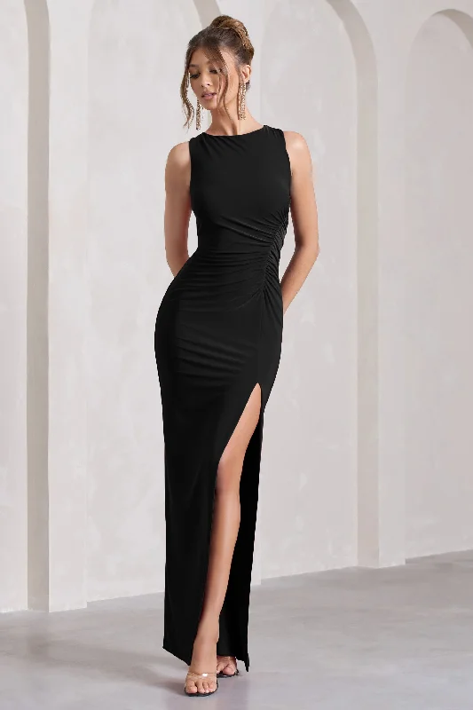 Night To Remember | Black Open-Back Split Maxi Dress