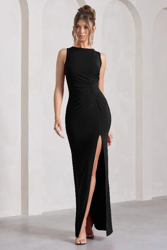 Night To Remember | Black Open-Back Split Maxi Dress