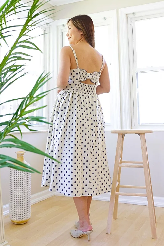 Petite Polka Dot Print Fit & FLare Midi Dress (Cream/Navy)