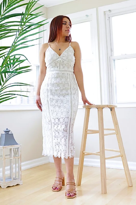 Petite Floral Lace Midi Dress (White)