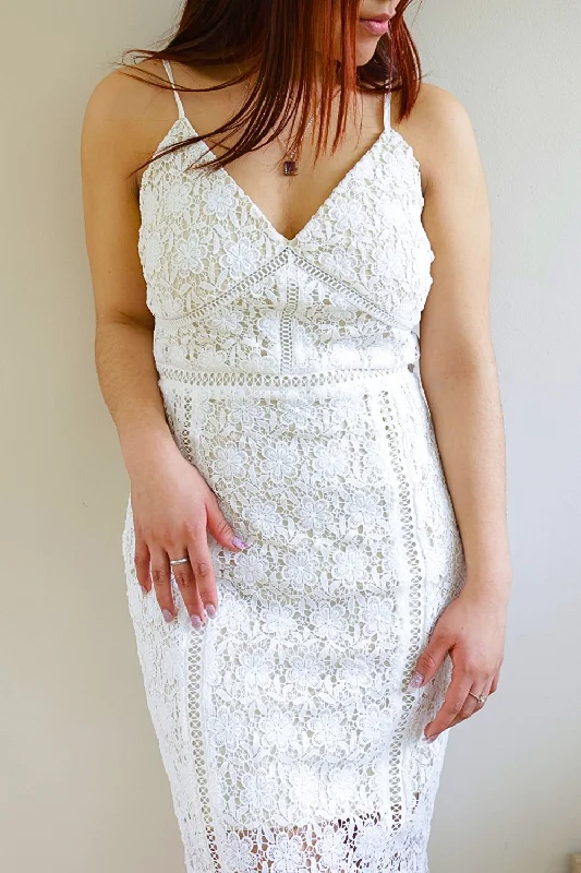 Petite Floral Lace Midi Dress (White)