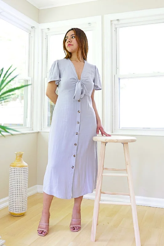 Petite Linen Blend Button Midi Dress (Cool Sage)