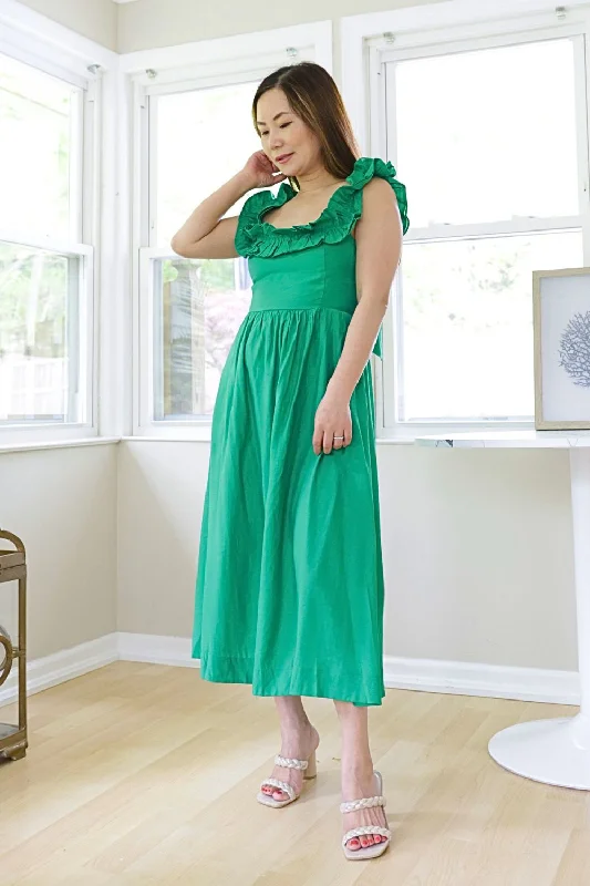 Petite Ruffled Fit & Flare Midi Dress (Kelly Green)