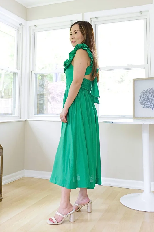 Petite Ruffled Fit & Flare Midi Dress (Kelly Green)