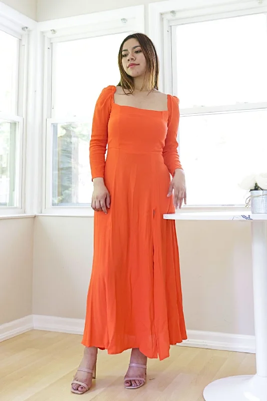 Petite Slit Midi Dress (Orange)