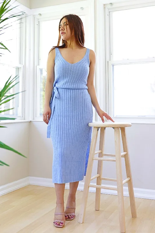 Petite Tank Rib Slit Midi Dress (Light Blue)