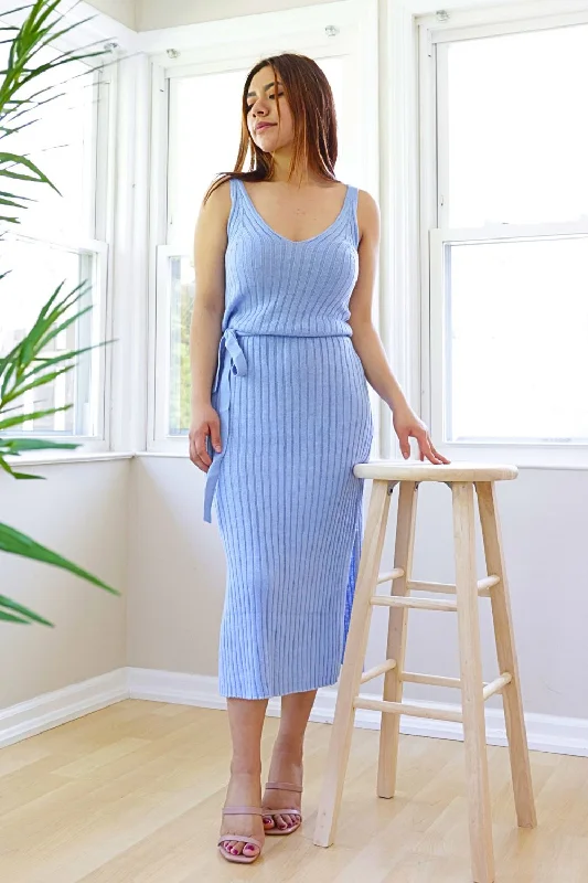 Petite Tank Rib Slit Midi Dress (Light Blue)