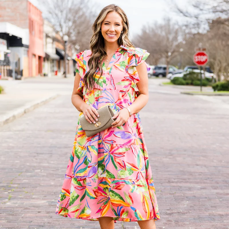 Pretty In Blooms Midi Dress, Pink