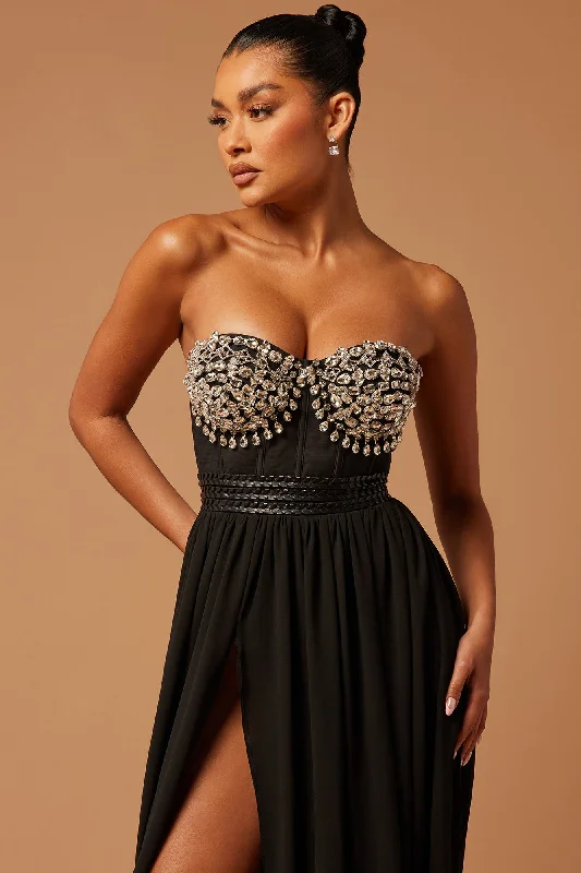 Raven Embellished Chiffon Gown - Black