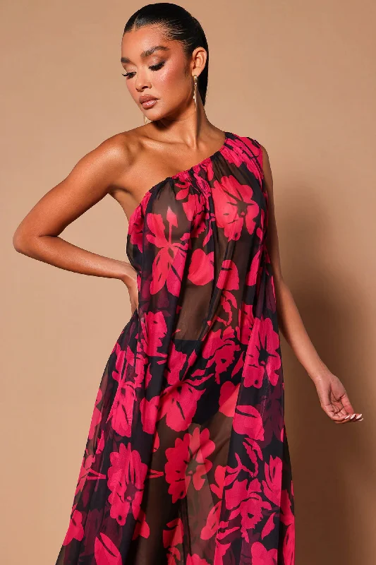 Rosalia Chiffon Kaftan Maxi Dress - Black/Pink