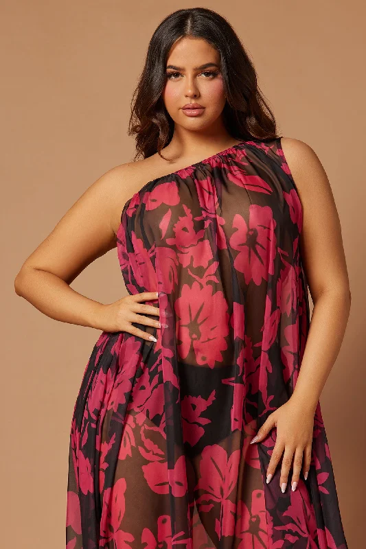 Rosalia Chiffon Kaftan Maxi Dress - Black/Pink