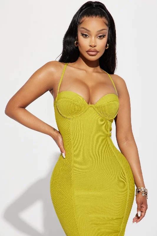 Speak The Truth Bandage Midi Dress - Chartreuse