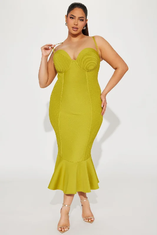 Speak The Truth Bandage Midi Dress - Chartreuse