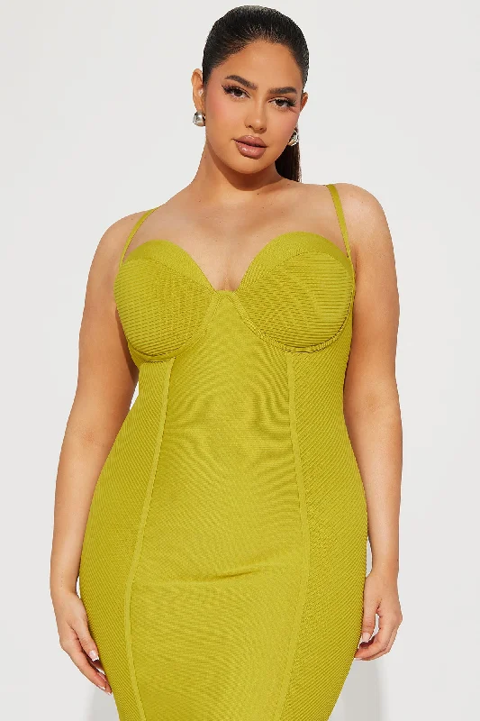 Speak The Truth Bandage Midi Dress - Chartreuse