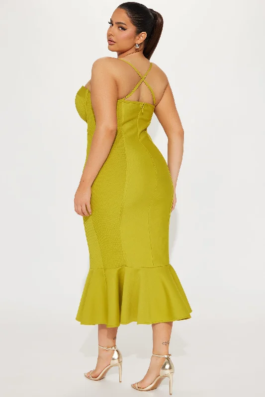 Speak The Truth Bandage Midi Dress - Chartreuse