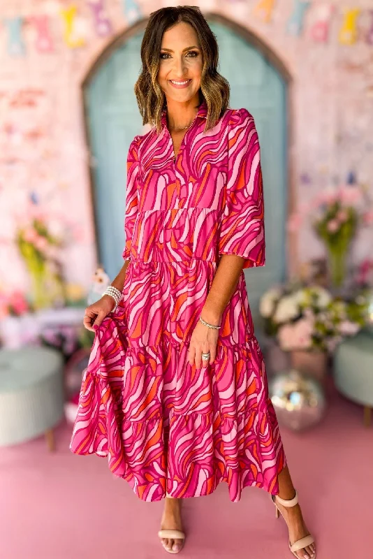 SSYS The Emery Midi Dress In Magenta Orange Swirl