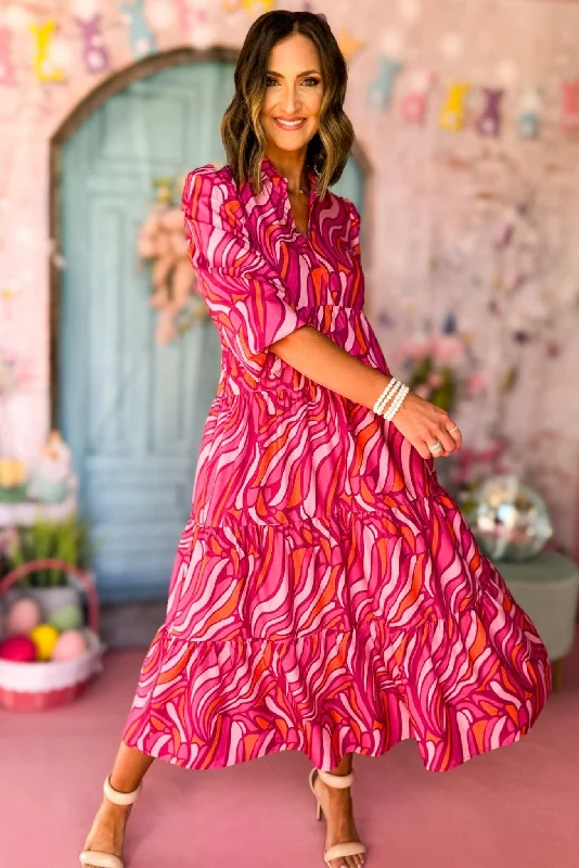 SSYS The Emery Midi Dress In Magenta Orange Swirl