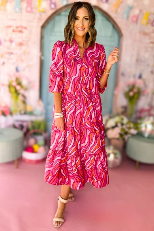 SSYS The Emery Midi Dress In Magenta Orange Swirl