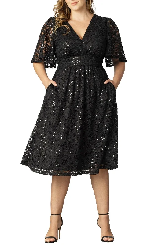 Starry Sequined Lace Cocktail Dress - Plus