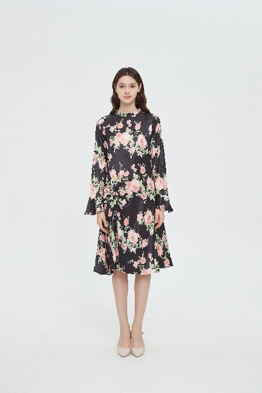 SUBTLE TIE RUCHED DRESS byMM - FLORAL