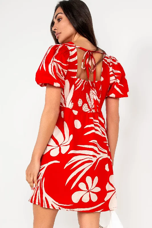 Tatum Red Print Smock Dress