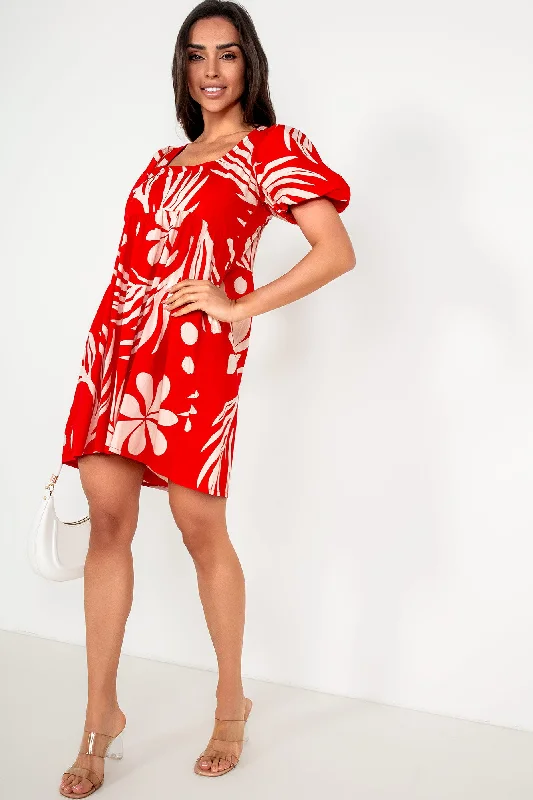 Tatum Red Print Smock Dress