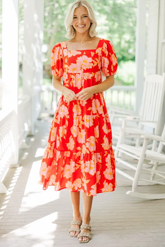 Think About It Red Floral Midi Dress