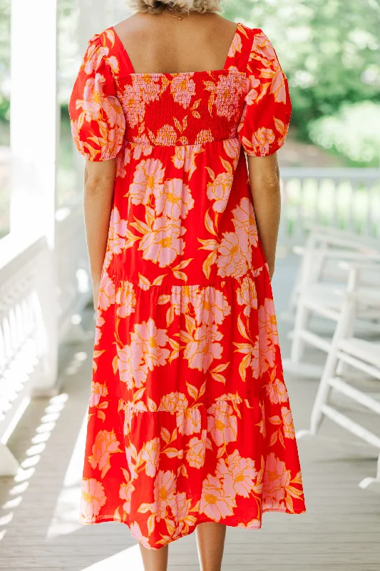 Think About It Red Floral Midi Dress