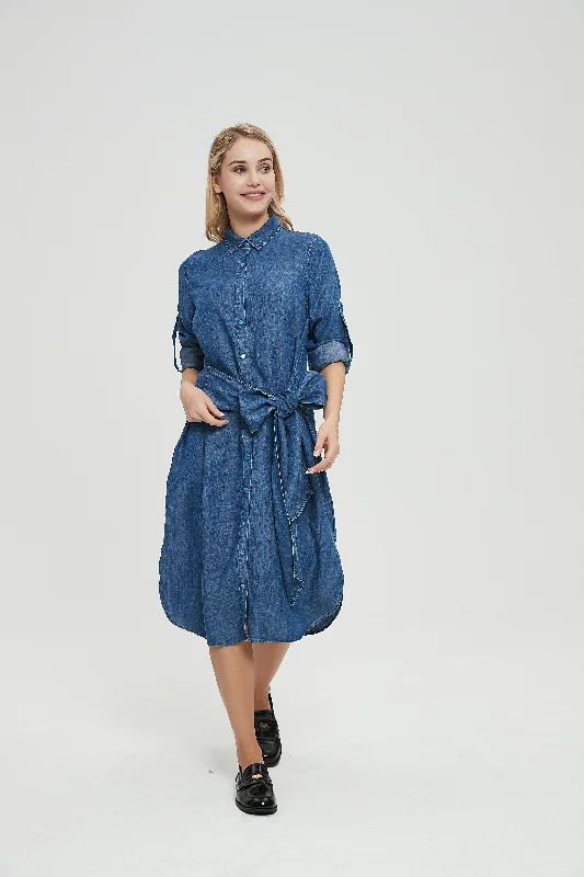 TIE WAIST DENIM SHIRT DRESS byMM