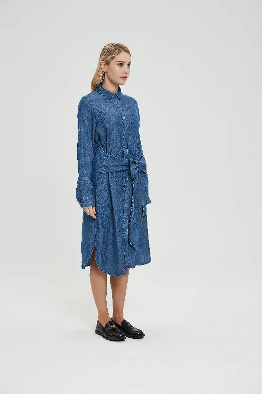 TIE WAIST DENIM SHIRT DRESS byMM