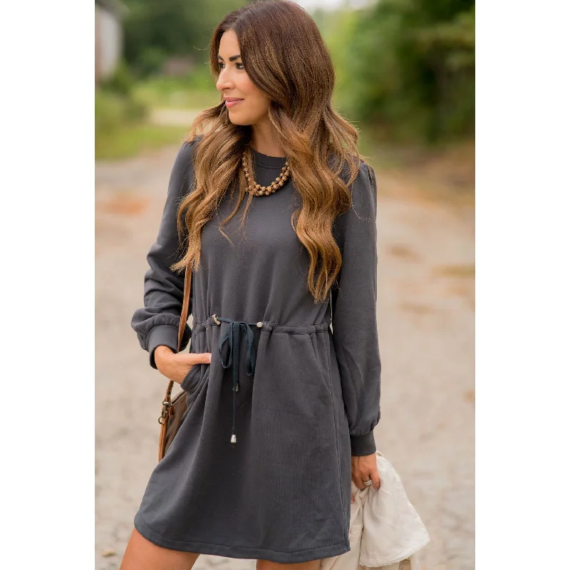 Tie Waist Pocket Sweatshirt Dress